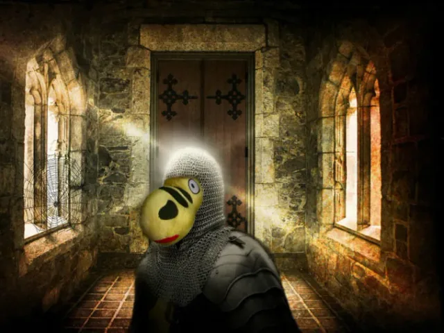 Aberronchino con armadura en un castillo medieval