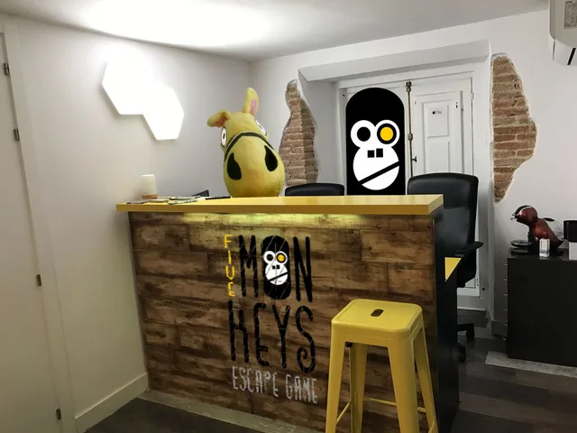 Aberronchino en la recepción de Five Monkeys Escape Game