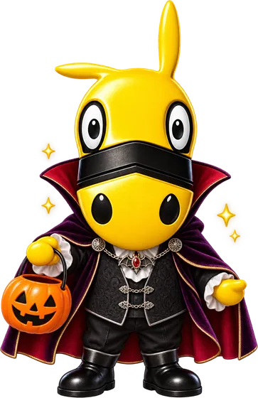 Aberronchino disfrazado de vampiro con un cubo de calabaza