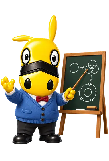 Aberronchino profesor con chaqueta azul y pajarita, señalando un esquema en una pizarra