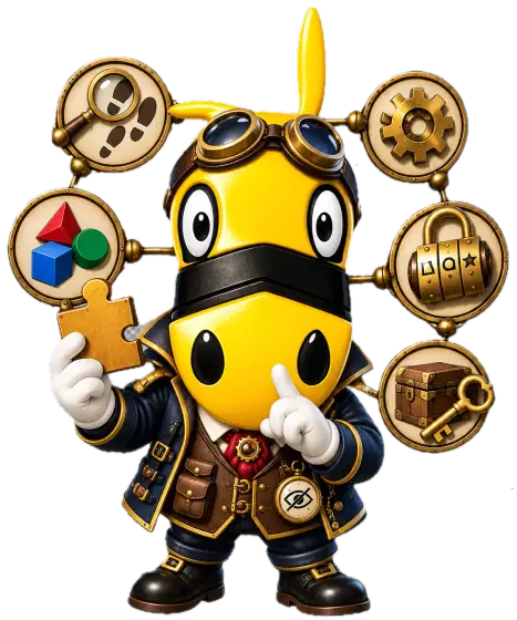 Aberronchino rodeado de iconos de pruebas de escape room